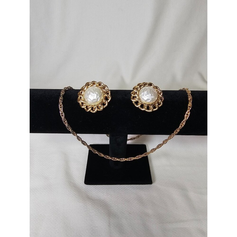 Sarah Coventry Clip-On Earrings "Baroque Goddess" and Chain Necklace, Vintage